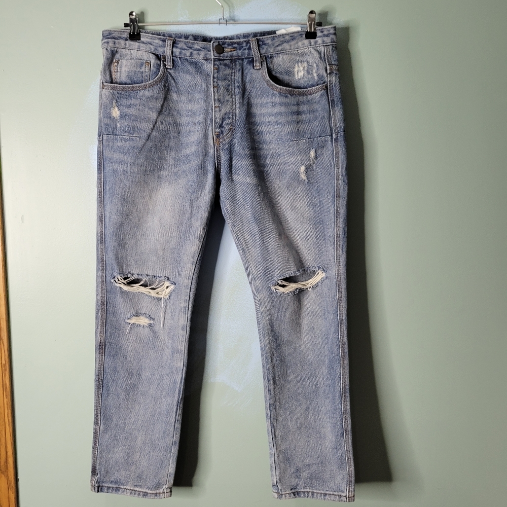 One Teaspoon Man Distressed  Mr Classic Rigid Straight Leg Jeans 36